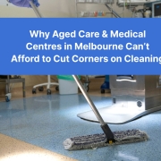 Healthcare cleaner disinfecting hospital bed and high-touch surfaces in Melbourne medical centre