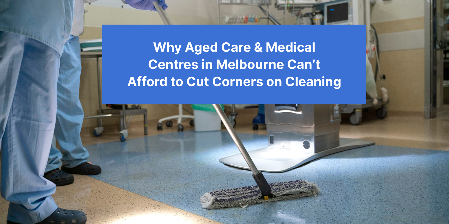 Healthcare cleaner disinfecting hospital bed and high-touch surfaces in Melbourne medical centre